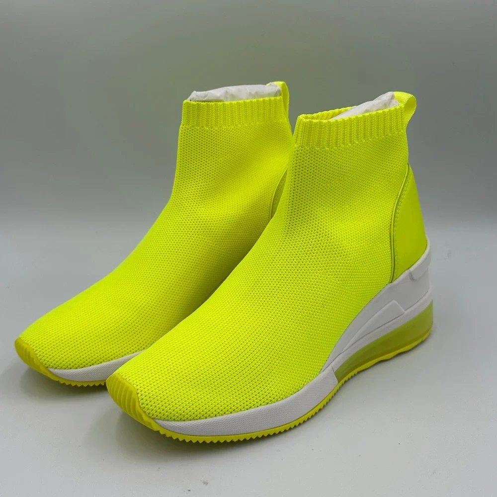 Michael Kors Womens Extreme Neon Yellow Sock‎ Sneakers Boot Wedge Heel Size 5M